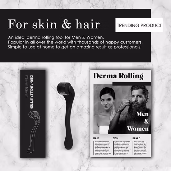 Matte Black Derma Roller Dermaroller 05 para el crecimiento del cabello de la barba del cuerpo de la cara